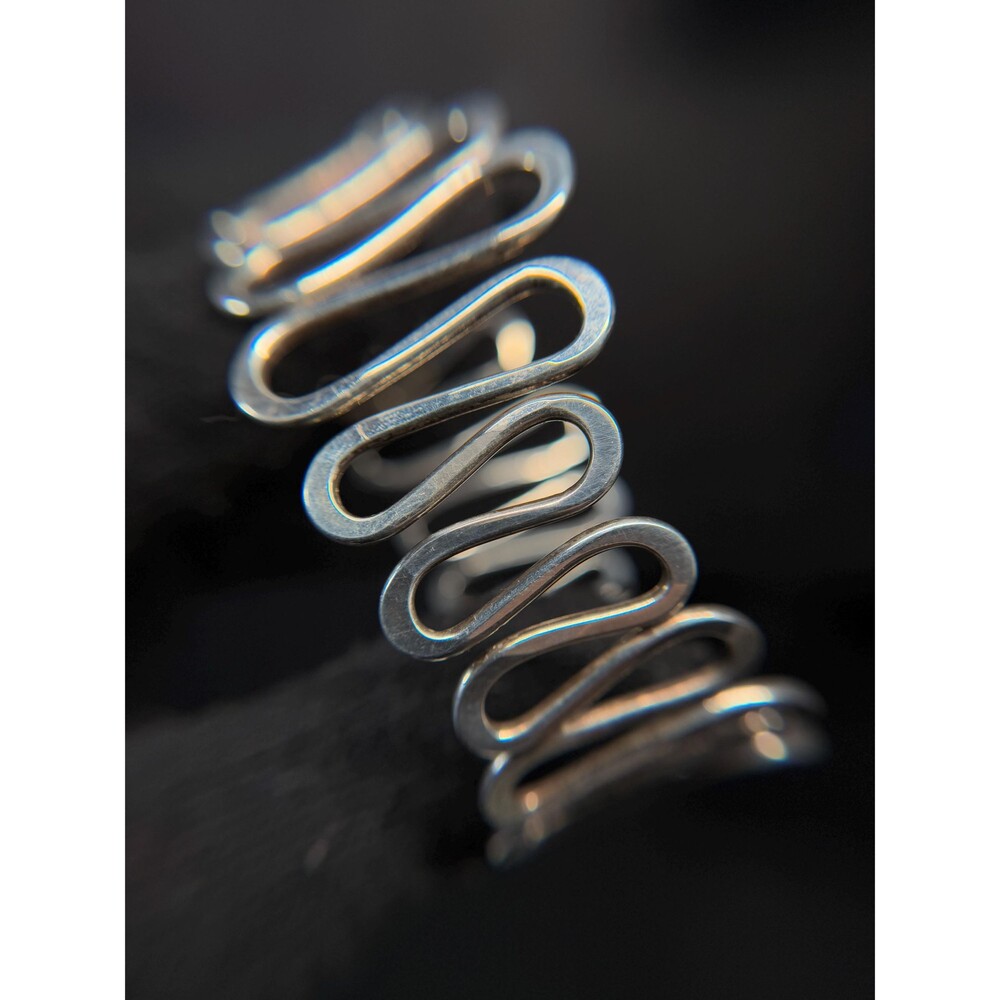 Heavy Sterling Silver Wave Bangle 925 Sculptural Modernist Open Cuff Bracelet